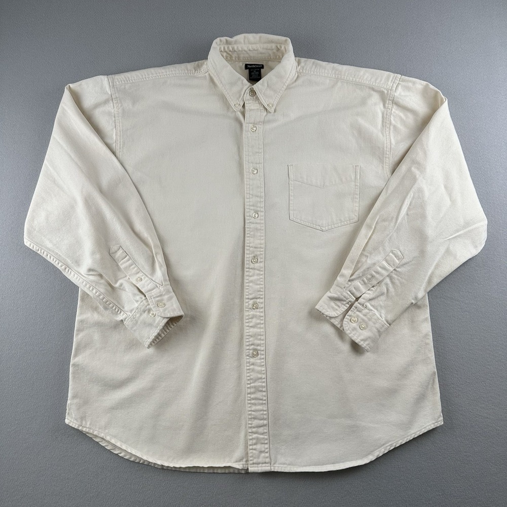 NorthCrest Denim Shirt Men's XL (46-48) Long Sleeve 100% Cotton Button Up Ivory
